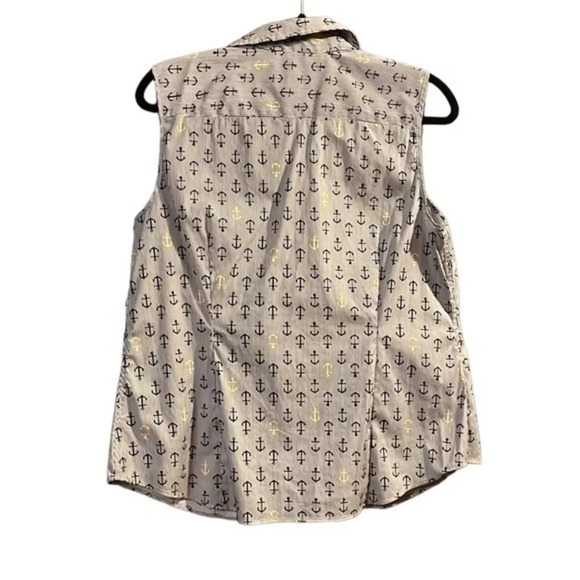 New Charter Club Pinstripe Anchor Print Sleeveless Button Down Top Size 14 - Picture 2 of 5